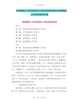 挂职锻炼工作总结挂职工作组党委组织部与挂职锻炼工作总结范文汇编