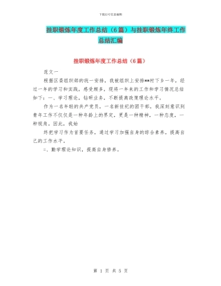 挂职锻炼年度工作总结与挂职锻炼年终工作总结汇编