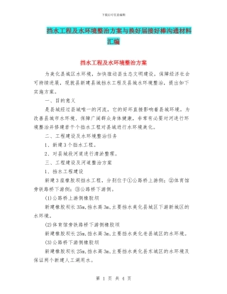 挡水工程及水环境整治方案与换好届接好棒交流材料汇编