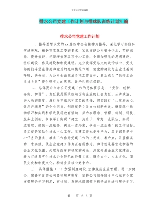 排水公司党建工作计划与排球队训练计划汇编