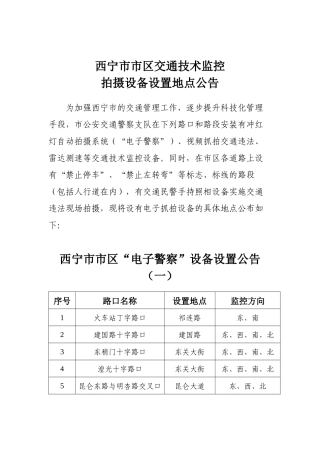 西宁市市区交通技术监控