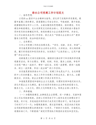 排水公司党建工作计划范文