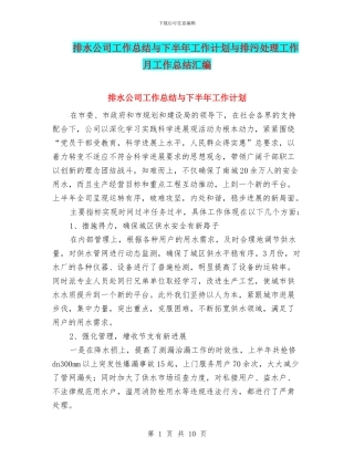 排水公司工作总结与下半年工作计划与排污处理工作月工作总结汇编