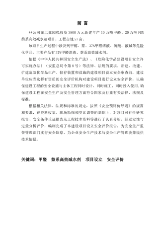 化工安全预评价报告