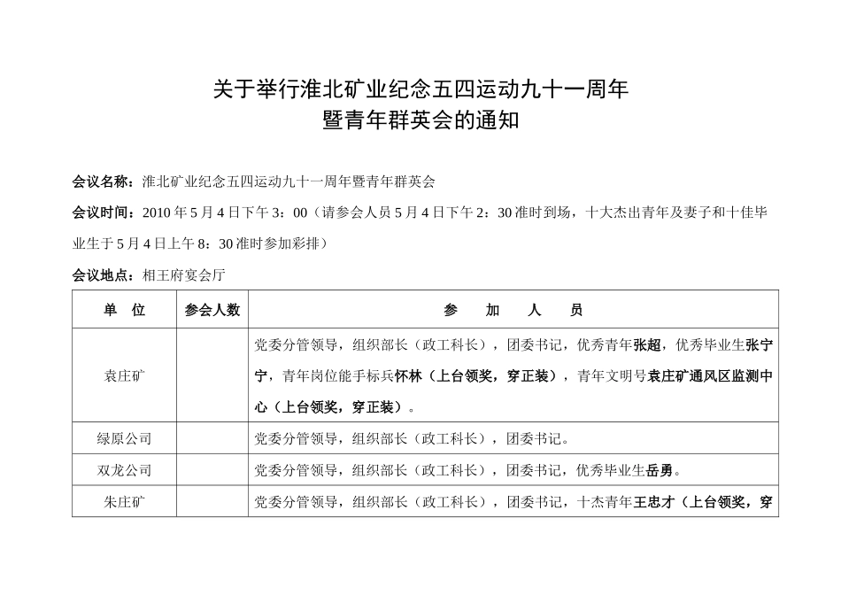 关于举行淮北矿业纪念五四运动九十一周年_第1页
