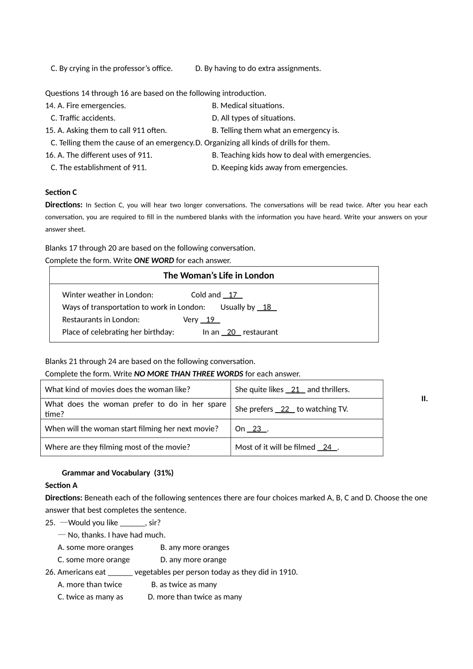 上海交通大学附属中学10-11学年高二下学期期末考试(英语)_第2页