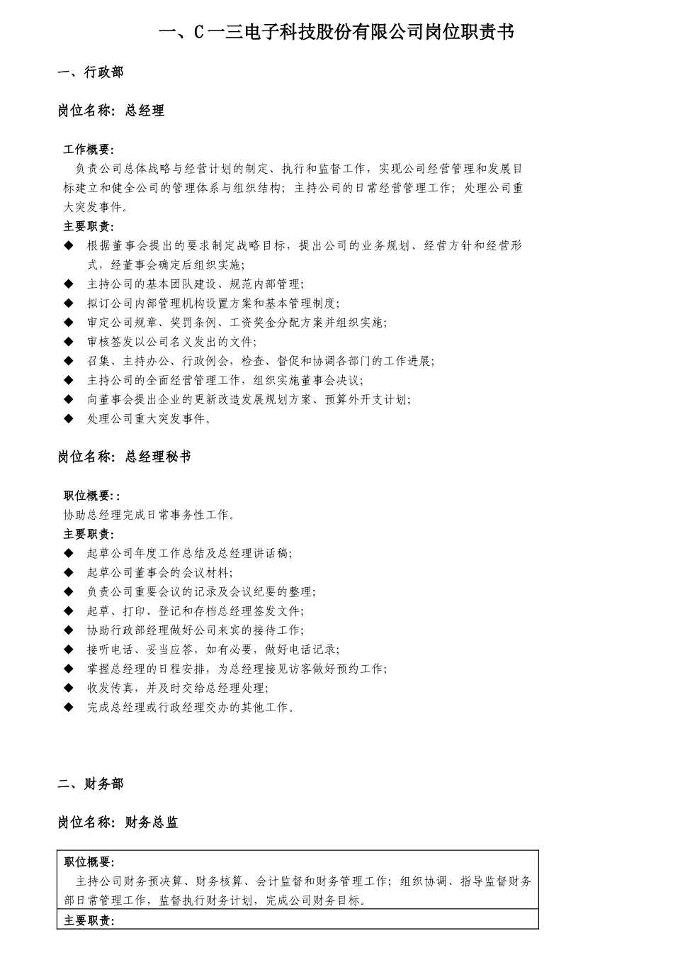 某电子公司岗位职责书及考核标准_第1页