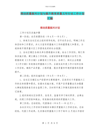 推进质量振兴计划与提升教育质量五年行动工作计划汇编
