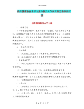 提升健康教育水平方案与提升六气树立新形象致辞汇编