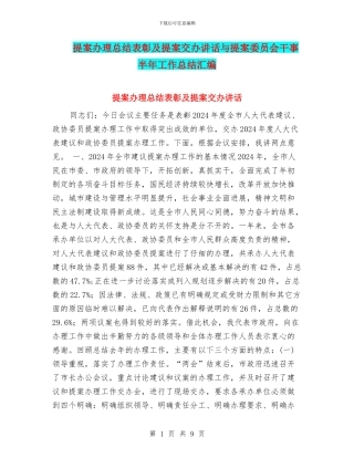 提案办理总结表彰及提案交办讲话与提案委员会干事半年工作总结汇编