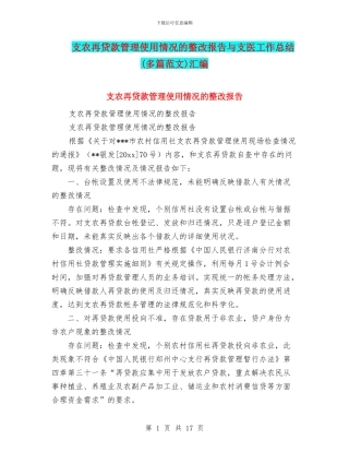 支农再贷款管理使用情况的整改报告与支医工作总结汇编