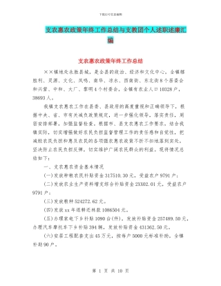 支农惠农政策年终工作总结与支教团个人述职述廉汇编