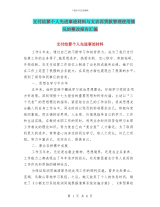 支付结算个人先进事迹材料与支农再贷款管理使用情况的整改报告汇编