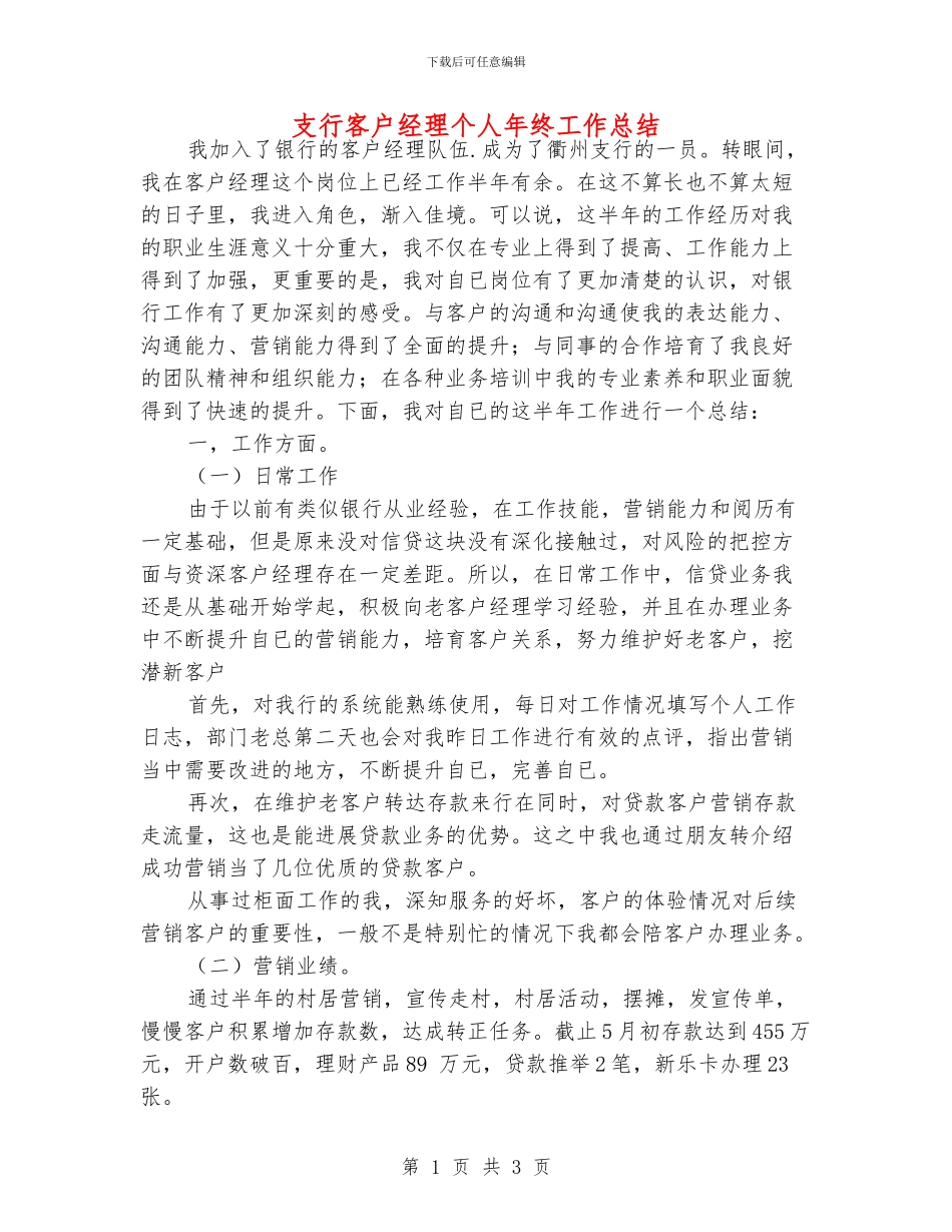 支行客户经理个人年终工作总结_第1页