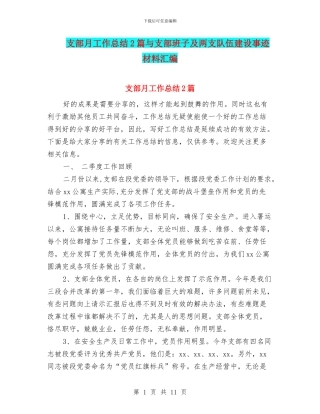 支部月工作总结2篇与支部班子及两支队伍建设事迹材料汇编