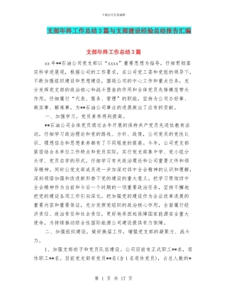 支部年终工作总结3篇与支部建设经验总结报告汇编