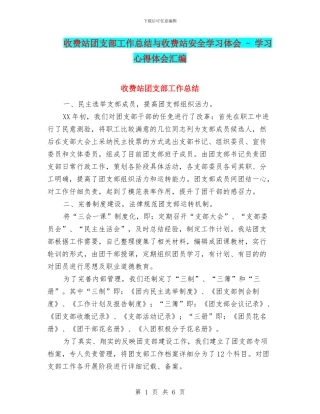 收费站团支部工作总结与收费站安全学习体会