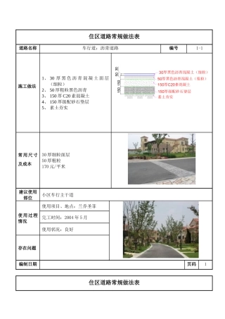 某地产住区道路常规做法表