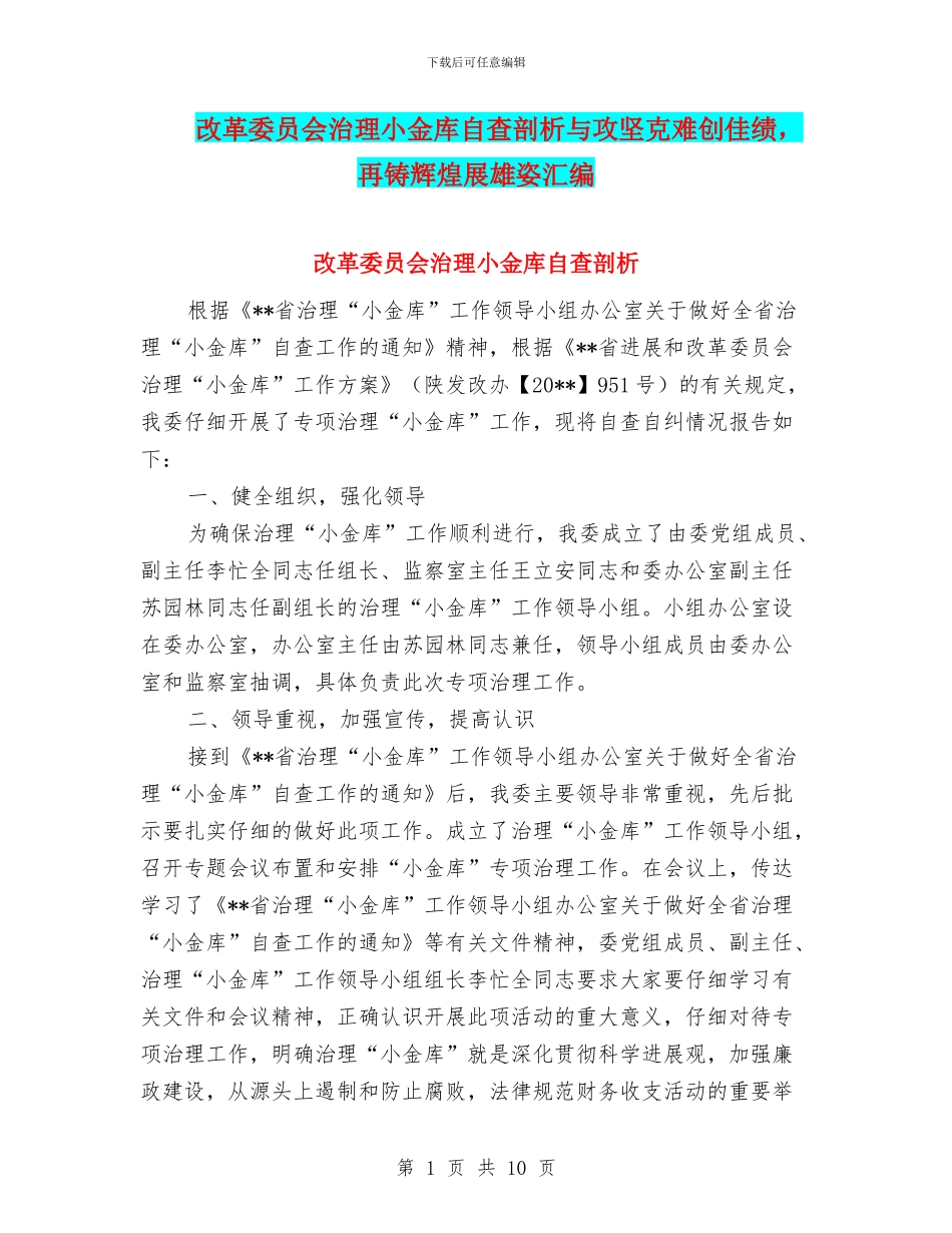 改革委员会治理小金库自查剖析与攻坚克难创佳绩_第1页