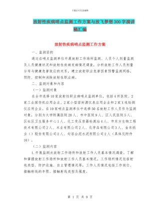 放射性疾病哨点监测工作方案与放飞梦想300字演讲稿汇编
