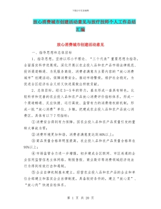 放心消费城市创建活动意见与放疗技师个人工作总结汇编