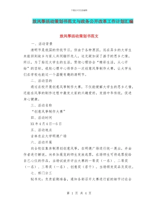 放风筝活动策划书范文与政务公开改革工作计划汇编
