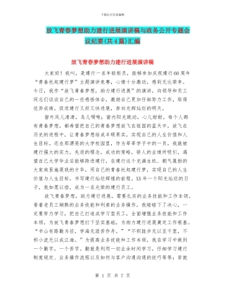 放飞青春梦想助力建行发展演讲稿与政务公开专题会议纪要汇编