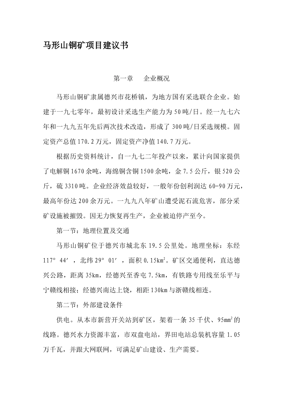 马形山铜矿项目建议书(1)_第1页