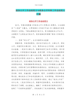 政务公开工作总结范文与政务公开年终工作总结范文汇编
