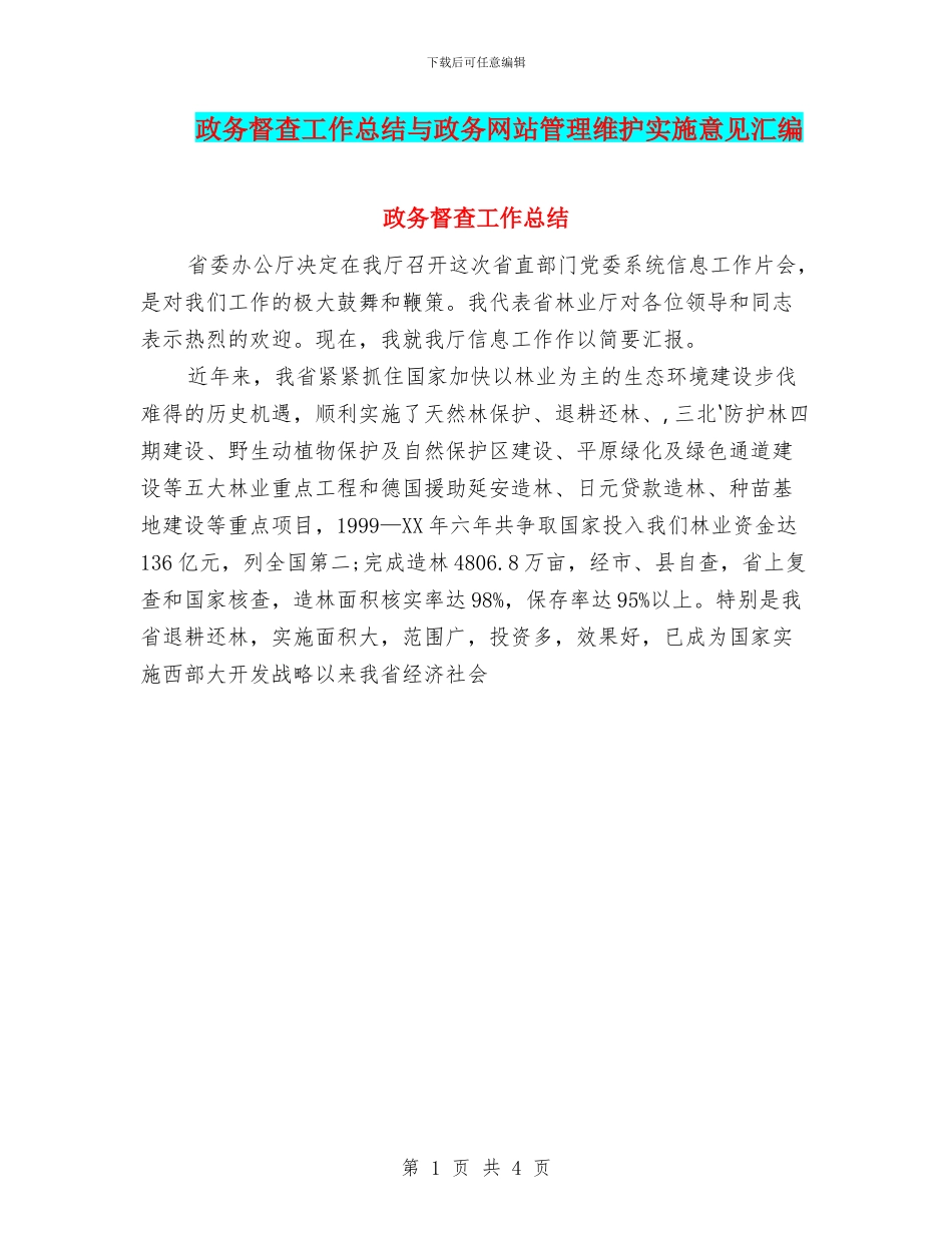 政务督查工作总结与政务网站管理维护实施意见汇编_第1页