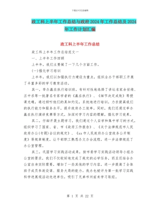 政工科上半年工作总结与政府2024年工作总结及2024年工作计划汇编