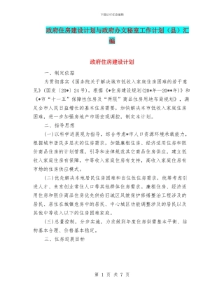 政府住房建设计划与政府办文秘室工作计划汇编