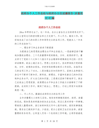 政府办个人工作总结与政府办主任述廉报告汇编.doc