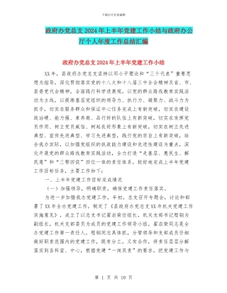 政府办党总支2024年上半年党建工作小结与政府办公厅个人年度工作总结汇编