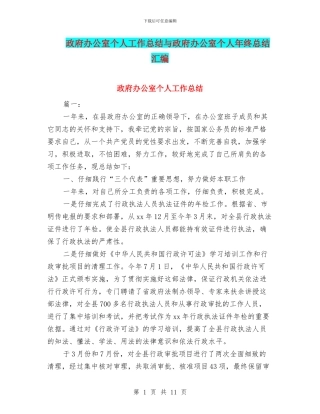 政府办公室个人工作总结与政府办公室个人年终总结汇编