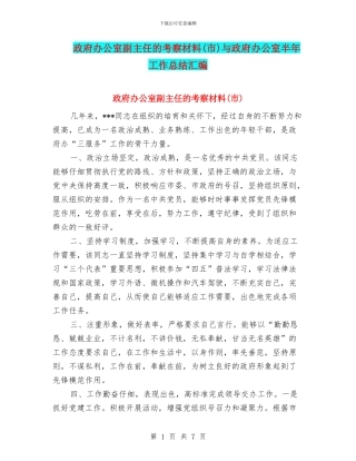政府办公室副主任的考察材料与政府办公室半年工作总结汇编