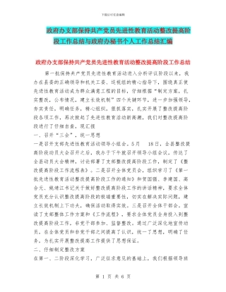 政府办支部保持共产党员先进性教育活动整改提高阶段工作总结与政府办秘书个人工作总结汇编