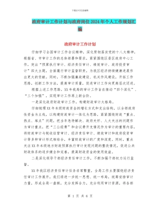 政府审计工作计划与政府岗位2024年个人工作规划汇编