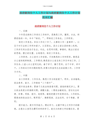 政府新岗位个人工作计划与政府新岗位个人工作计划范本汇编