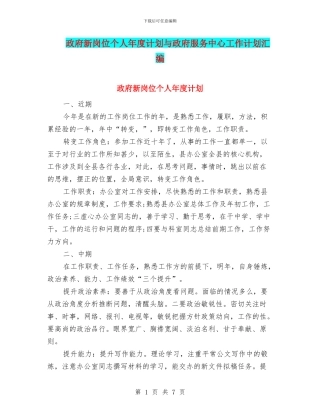 政府新岗位个人年度计划与政府服务中心工作计划汇编