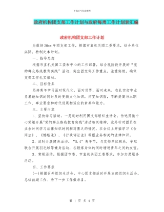 政府机构团支部工作计划与政府每周工作计划表汇编