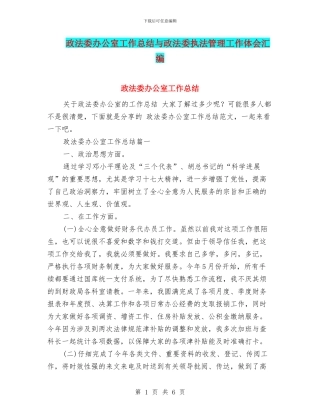 政法委办公室工作总结与政法委执法管理工作体会汇编