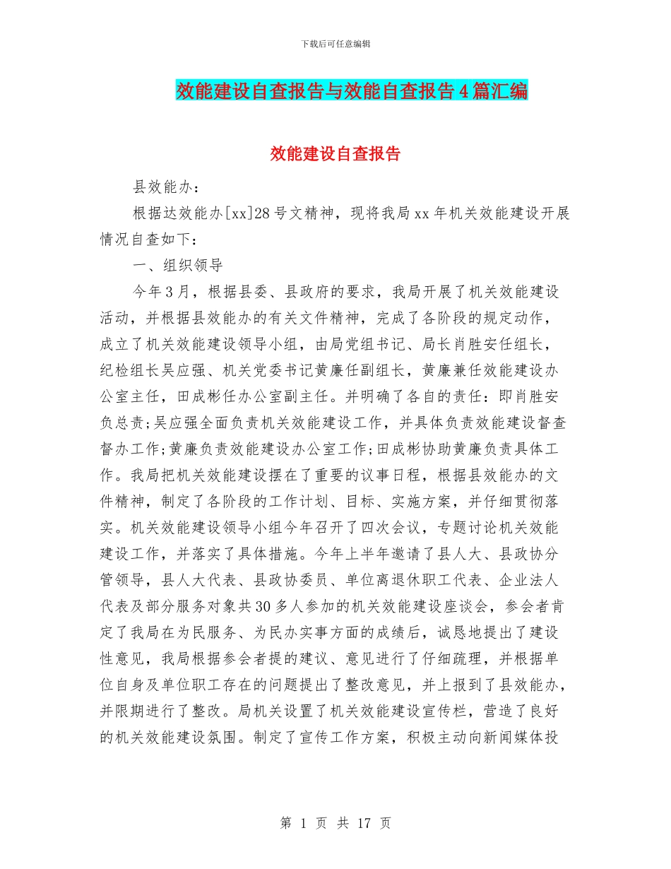 效能建设自查报告与效能自查报告4篇汇编_第1页