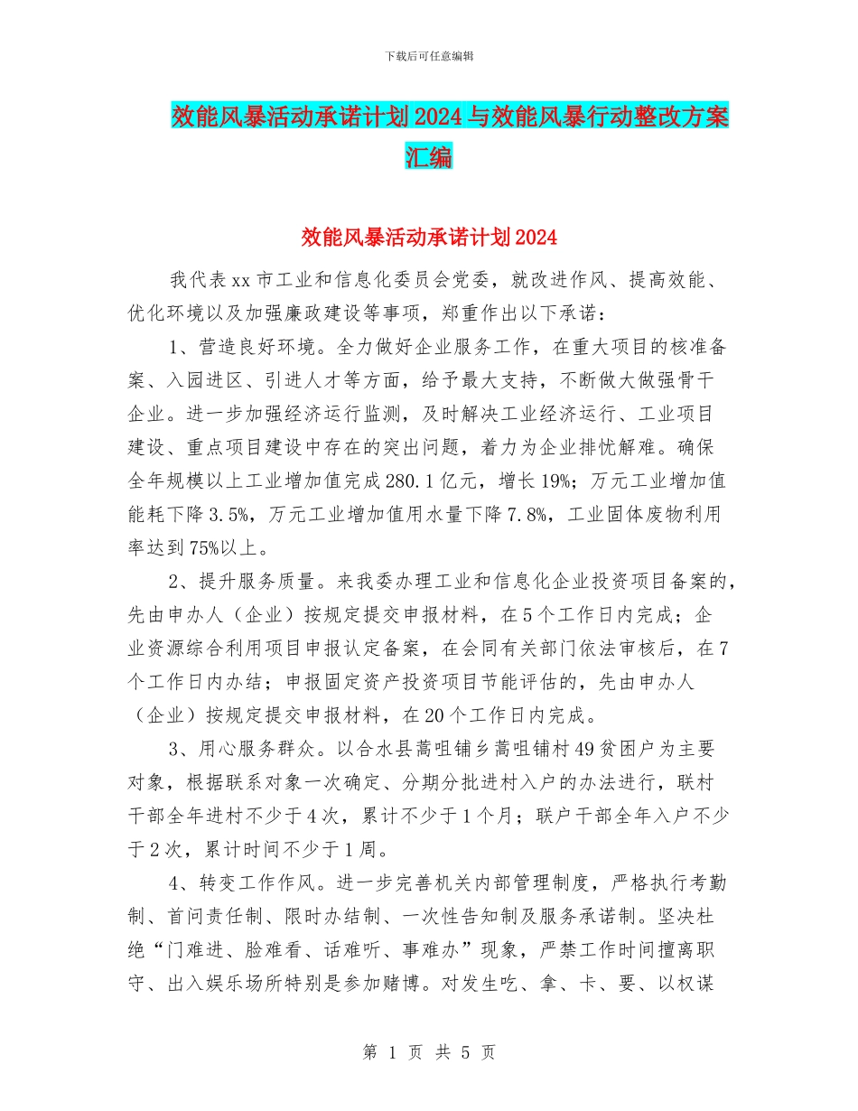 效能风暴活动承诺计划2024与效能风暴行动整改方案汇编_第1页