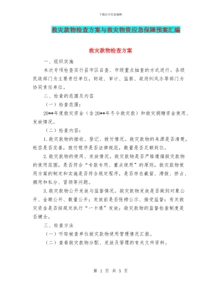 救灾款物检查方案与救灾物资应急保障预案汇编