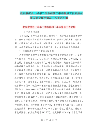 救灾救济处上半年工作总结和下半年重点工作安排与救灾资金使用情况工作报告汇编
