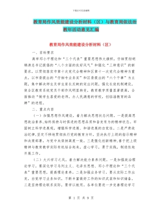 教育局作风效能建设分析材料与教育局依法治教年活动意见汇编