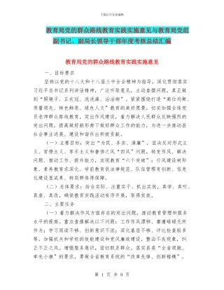 教育局党的群众路线教育实践实施意见与教育局党组副书记、副局长领导干部年度考核总结汇编