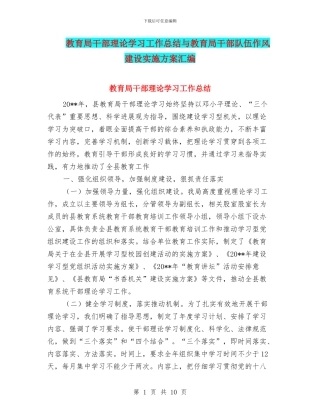 教育局干部理论学习工作总结与教育局干部队伍作风建设实施方案汇编