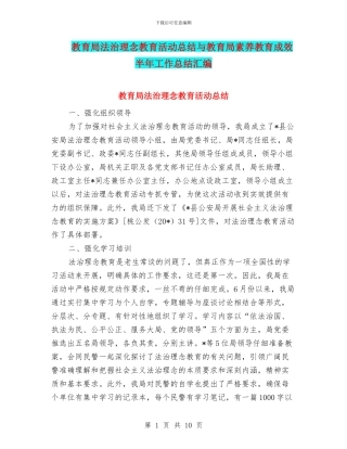 教育局法治理念教育活动总结与教育局素质教育成效半年工作总结汇编